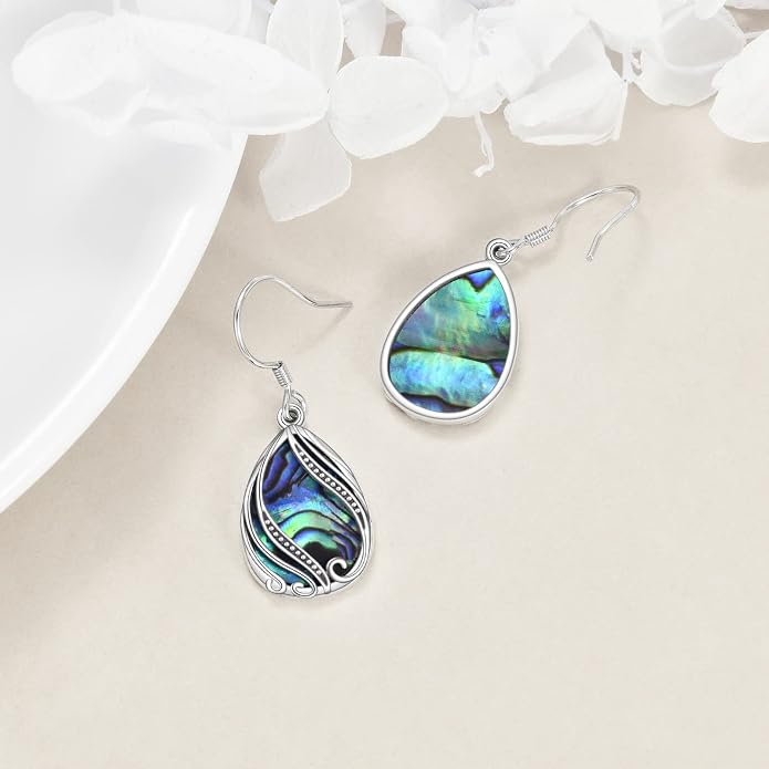 Abalone Shell Dangle Drop Earrings for Women 925 Sterling Silver Filigree Bohemian Earrings Jewelry Gift