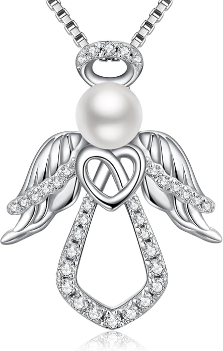 925 Sterling Silver Guardian Angel Pendant Necklace for Women with Birthstone Cubic Zirconia Little Angel Pendant Necklace Jewelry 18 inch Chain