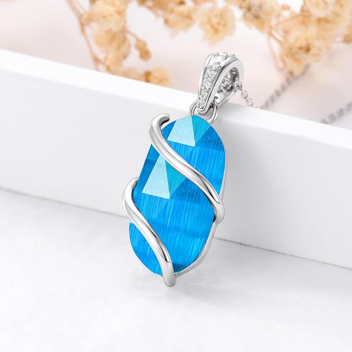 HPQQ Necklace for Women 925 Sterling Silver Dainty Gemstone Pendant Fine Jewelry Birthday Mothers Day Gifts for Mom Wife Her