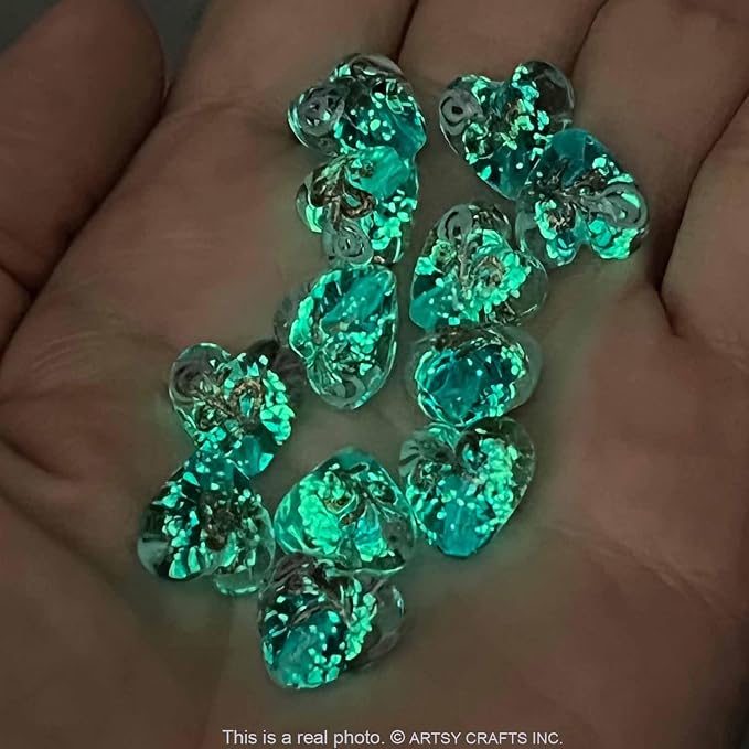 Artsy Crafts 12 Pcs Heart Shaped Glow in The Dark Firefly Beads 12mm European Lampwork Luminous Glass Beads for Jewelry Making Charm Bracelet Necklace Earrings Crafts (Heart - Blue)