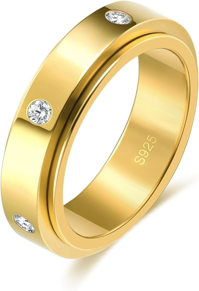 Fidget Ring Spinner Ring for Anxiety Women Men Daughter Real S925 Sterling Silver Fidget Ring