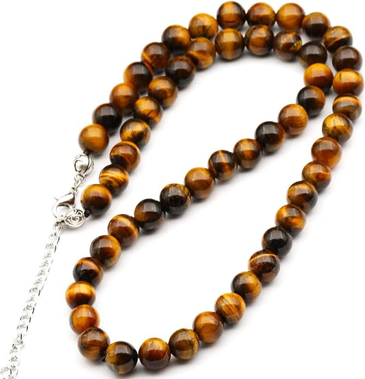 Natural Gemstone Beaded Choker Necklace | 8mm Handmade Adjustable Jewelry for Men & Women | Chakra Balancing Crystal Necklace | Spiritual Gift | Macrame Cord with Extender