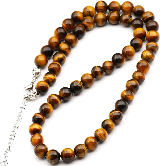 Natural Gemstone Beaded Choker Necklace | 8mm Handmade Adjustable Jewelry for Men & Women | Chakra Balancing Crystal Necklace | Spiritual Gift | Macrame Cord with Extender
