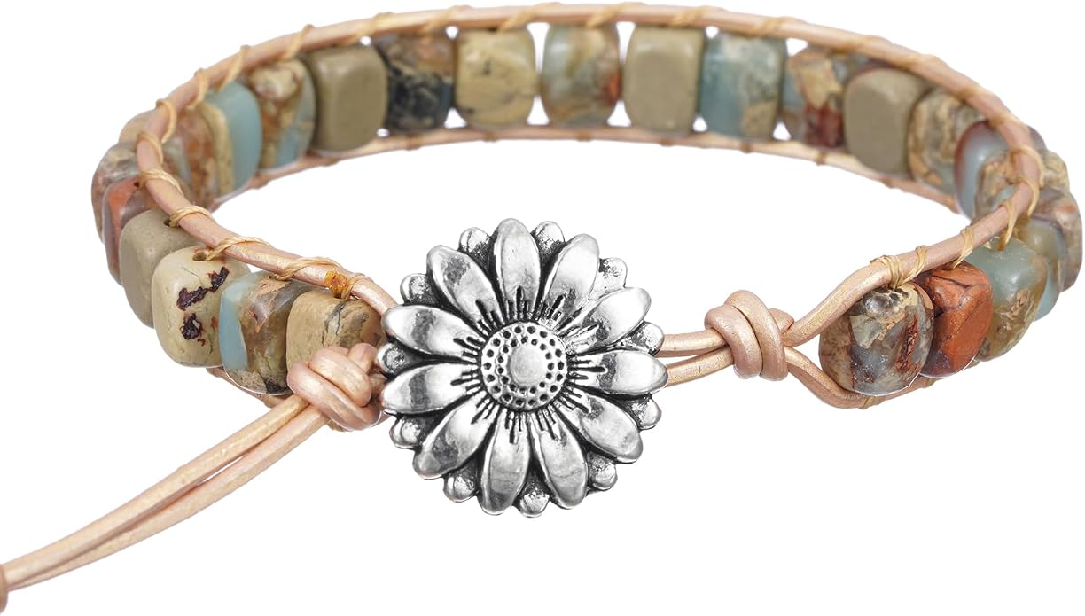 Plumiss Women Boho Handmade Natural Stone Crystal Leather Bead Wrap Bracelets Collection