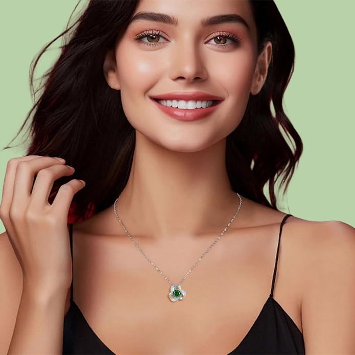 18K Gold Plated Love Knot Necklace for Women, 925 Sterling Silver Round cut Birthstone Pendant Necklace With Chain Lucky Flower Jewelry Gift