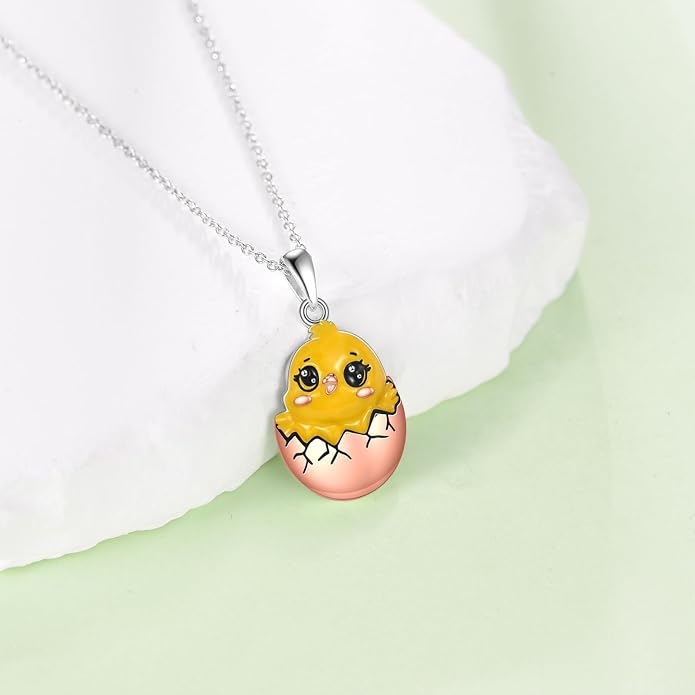 Bat/Cow/Cat/Bunny Necklace 925 Sterling Silver Heart Animal Pendant Necklace for Women