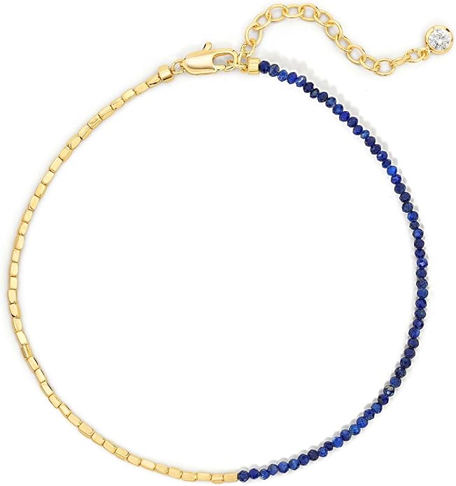 DREMMY STUDIOS Gold Anklet Bracelets for Women 14K Gold Plated Stone Handmade Beaded Link Chain Anklets Jewelry Gift