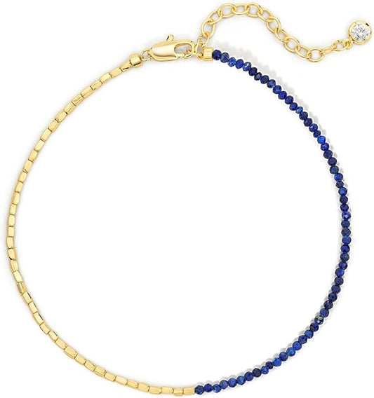DREMMY STUDIOS Gold Anklet Bracelets for Women 14K Gold Plated Stone Handmade Beaded Link Chain Anklets Jewelry Gift