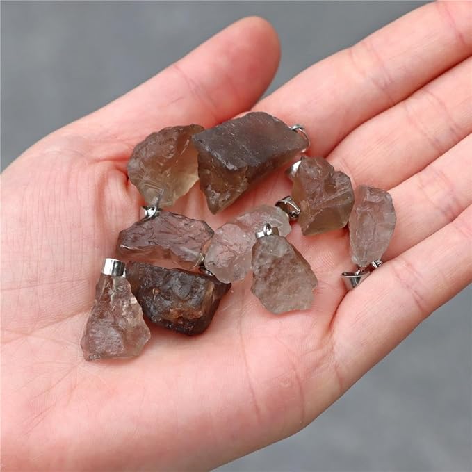 10pcs Irregular Raw Natural Tea Quartz Rock Stone Pendant Healing Crystal Chakra Gemstone Charm for Jewelry Making DIY Necklace Earrings Accessories Reiki