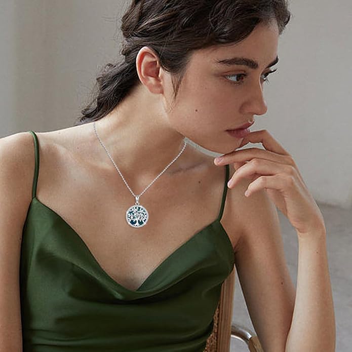 Aniu Tree of Life Necklace for Women, 925 Sterling Silver Mother of Pearl Family Palm Tree Charm Pendant Jewelry for Birthday Christmas Gift