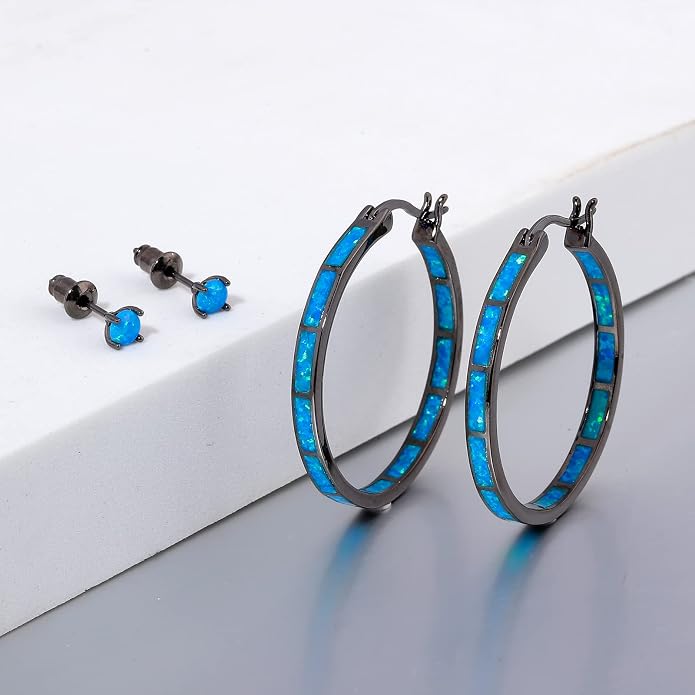 CiNily Opal Hoop Earrings,Women Jewelry Rhodium Plated/Rose Gold or Yellow Gold Plated Gemstone Big Hoop Earrings 32mm