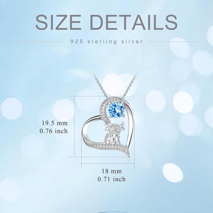 Highland Cow Gifts for Women 925 Sterling Silver Highland Cow Birthstone Necklace Fluffy Cow Jewelry Gifts Birthday Christmas