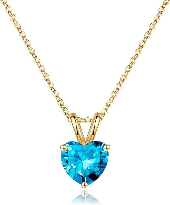 SMILEST Dainty Heart Birthstone Necklace for Women, 925 Sterling Silver Necklace Sparkling Heart Pendant, Anniversary Birthday Gifts for Women Mom Wife Daughter Girlfriend Grandma