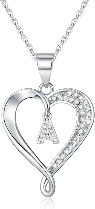 Infinity Heart Necklaces for Women, S925 Sterling Silver Initial Necklace Womens Jewelry Mothers Day Gifts Girls Valentines Gifts for Her Christmas Birthday Gifts for Women Mom Wife Girlfriend