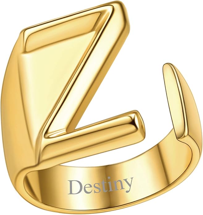 FindChic Customizable Initial Ring Statement 18K Gold Plated Fashion Cuff Rings for Women Alphabet Letter A to Z Resizable Knuckle Ring (with Gift Box)