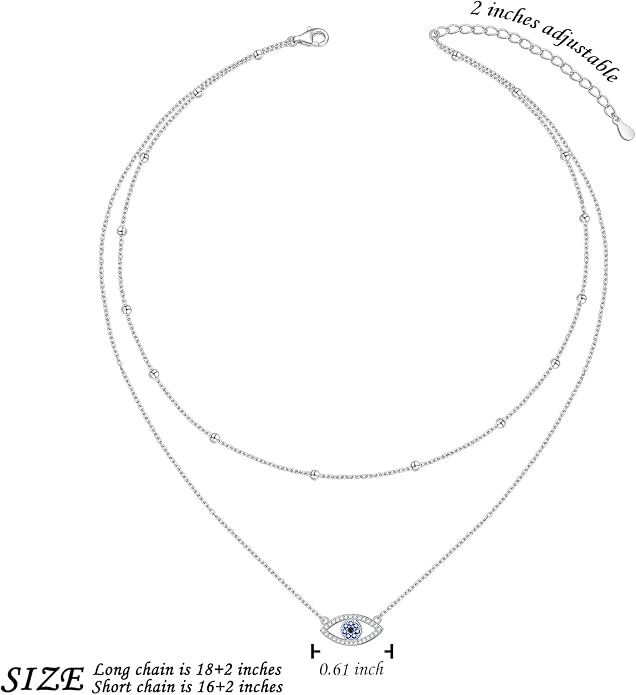 Layered Choker Necklaces for Women S925 Sterling Silver Circle/Heart/Cross/Star Multi Layered Necklace Handmade Bead Chain Adjustable Jewelry for Birthday