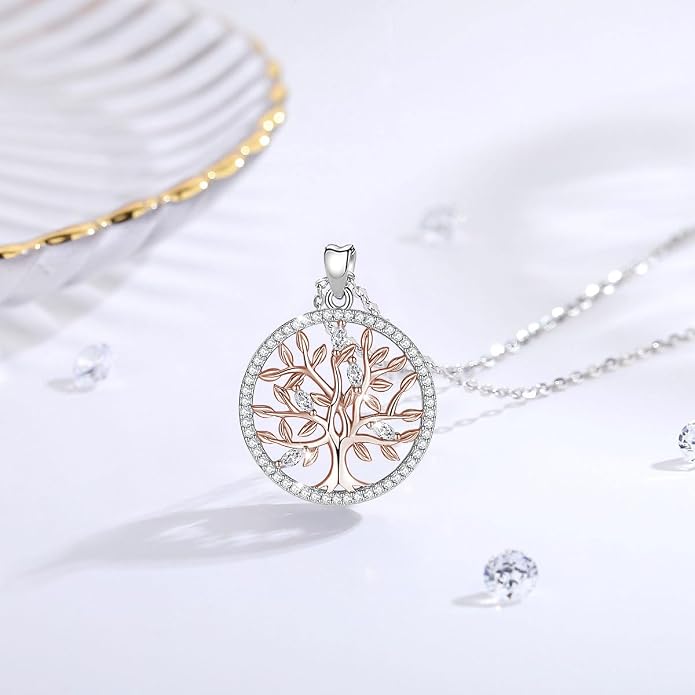 AEONSLOVE Tree of Life Necklace 925 Sterling Silver, Family Tree of Life Pendants Jewelry Gifts for Women Wife Mother, 18 Inch Chain