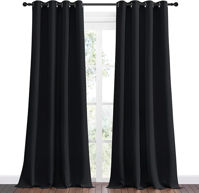 NICETOWN Halloween Patio Blackout Curtain Shades, 2 Panels, 55 inches x 108 inches, Black, Summer Home Decoration Thermal Insulated Grommet Blackout Draperies/Drapes for Kitchen
