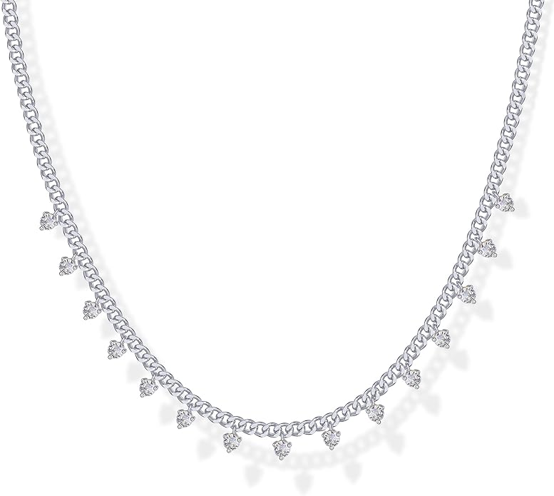 PAVOI 14K Gold Plated Station Necklace - Simulated Diamond Layering Necklaces - Womens CZ Chain