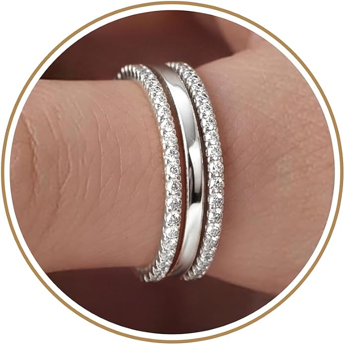 Purplepig Stackable Rings for Women Non Tarnish, Two Tone Mixed Metal Dainty Eternity Band Set, 14K Gold & Sterling Silver Plated Cubic Zirconia Hypoallergenic Wedding Thumb Pinky Rings Size 4-11