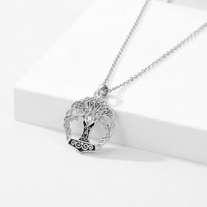 Tree of Life Thor Hammer Pendant Necklace for Women Sterling Silver S925 Jewelry for Women US1