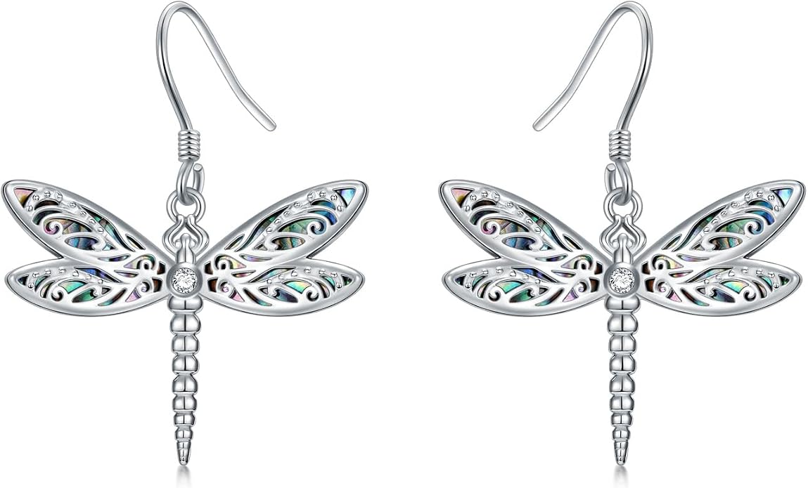 Midari Hummingbird/Butterfly/Lotus Earrings for Women 925 Sterling Silver Abalone Shell Animal Earrings Dangle for Women Abalon Moonstone Jewelry Gifts for Women Mom