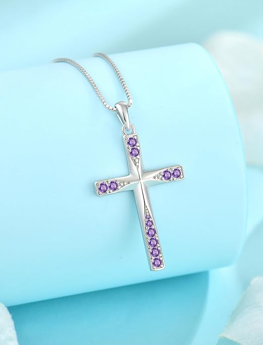 Cross Necklace for Women Birthstone Necklace for Women 925 Sterling Silver