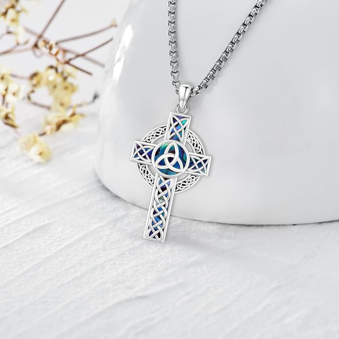 Celtic Cross Tree of Life Necklace for Women Sterling Silver Thor Hammer Tree of Life Pendant Irish Knot Cross Amulet Tree of Life Jewelry