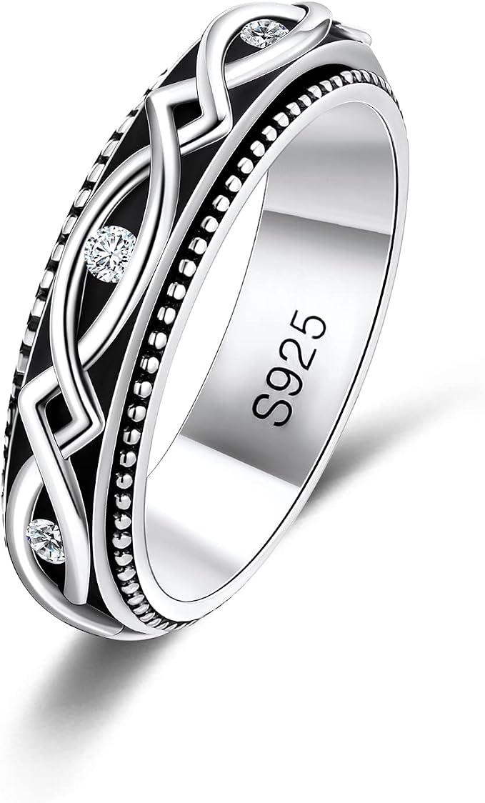 Fidget Ring Spinner Ring for Anxiety Women Men Daughter Real S925 Sterling Silver Fidget Ring