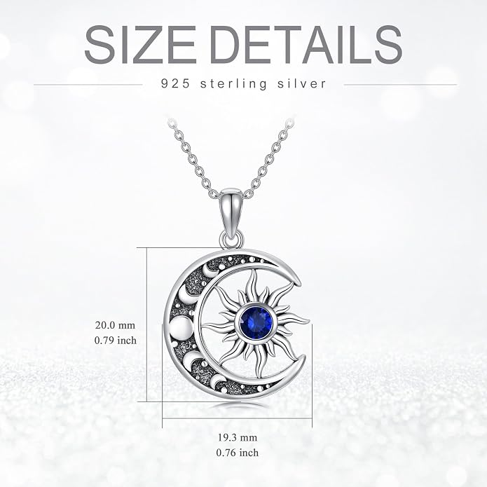 Sun and Moon Necklace 925 Sterling Silver Sun Moon Pendant Gemstone Jewelry Gifts for Women