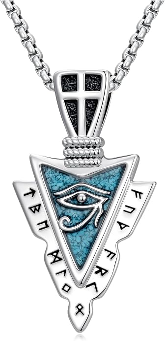 Viking Turquoise Arrowhead Necklace for Men Celtic/Evil Eye/Ankh/Valknut/Compass Arrow Head Pendant Fathers Day Birthday Gifts