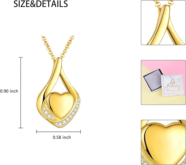 Cremation Jewelry 925 Sterling Silver Teardrop Urn Necklace for Ashes Heart Shape Memorial Keepsake Pendant for Human Ashes for Women Gift