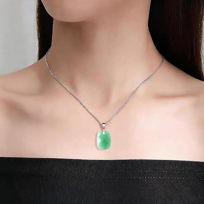iSTONE 925 Sterling Silver Natural Crytral for Womens Pendant Necklace, Gemstone Birthstone with 17.8" Silver Chain Ladies