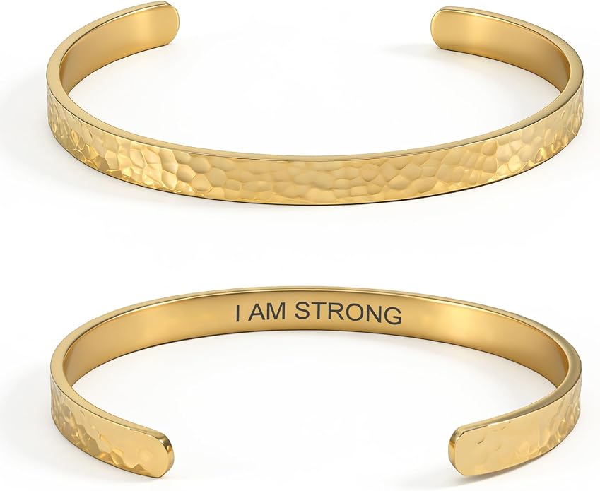 Inspirational Bible Verse Cuff Bracelet for Women, 18K Gold Plated Hammered Bangle, Christian Faith Jewelry Gift, Adjustable Non Tarnish