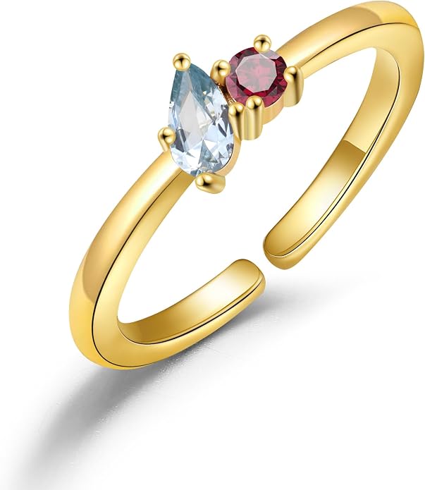 JSJOY Birthstone Rings for Women Dainty Emerald Blue Ring Birthday Gifts for Mom Her Gemstones CZ Ring for Teens Gold Rings That Don't Tarnish Adjustable Ring Jewelry Gifts