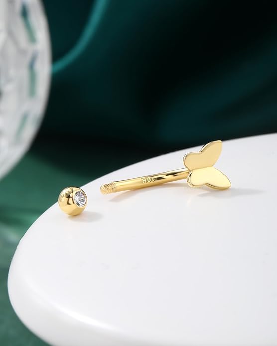 COCHARM 10K Yellow Gold Butterfly Belly Button Rings 10K Real Gold Belly Rings 10K Gold Belly Piercing Jewelry for Women Gold Upside Down Nave Rings