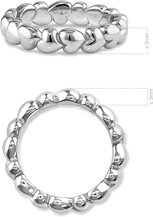DEVATA Gold or Rhodium Plated Sterling Silver 925 – Eternity, Band Ring for Women – Heart, Knot, Clover, Infinity, Mariner, Cable, Curb, Cuban, Figaro, Daisy, Rope, Ribbed, Dome