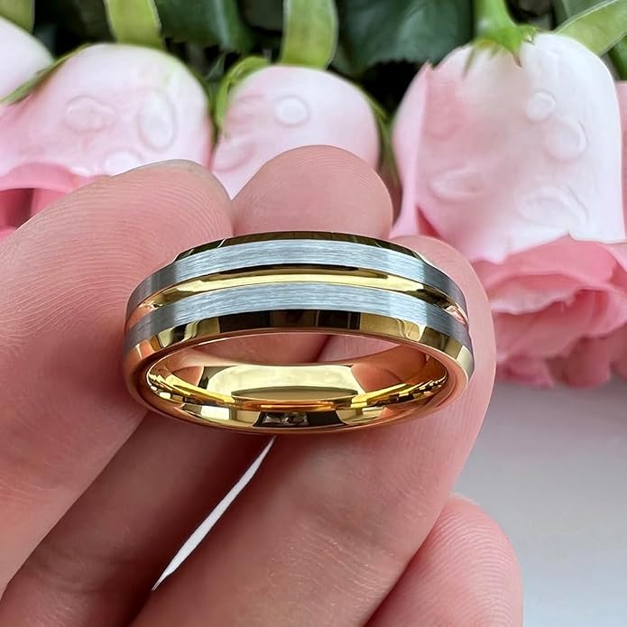 TUTISS 6mm 8mm Silver/Black/Blue/Gunmetal/Gold/Rose Gold Tungsten Rings for Men Women Fashion Engagement Wedding Bands Matte Finish Beveled Edges Comfort Fit