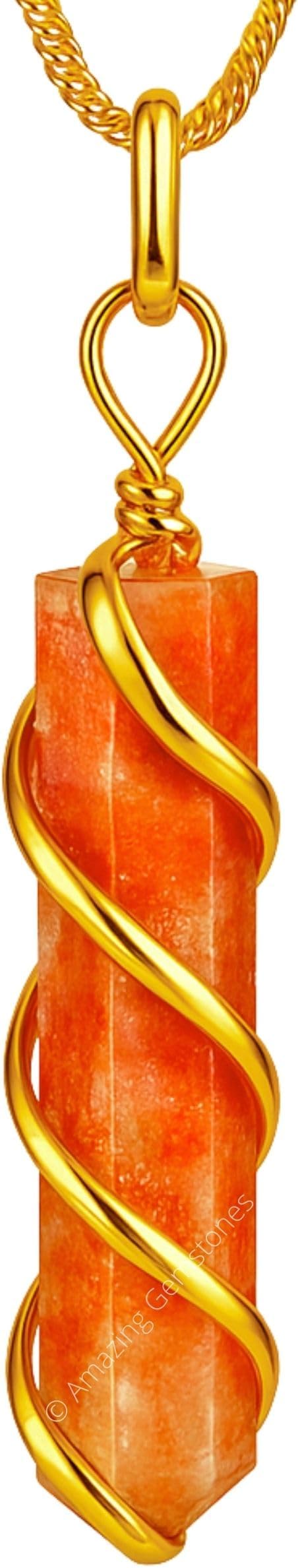 Amazing Gemstone Sunstone Crystal Necklace Pendant For Women, Gold Wire Wrapped Dainty Minimalist Healing Crystal Necklaces For Men Unisex Necklace Jewelry Adjustable Chain & Leather Cord