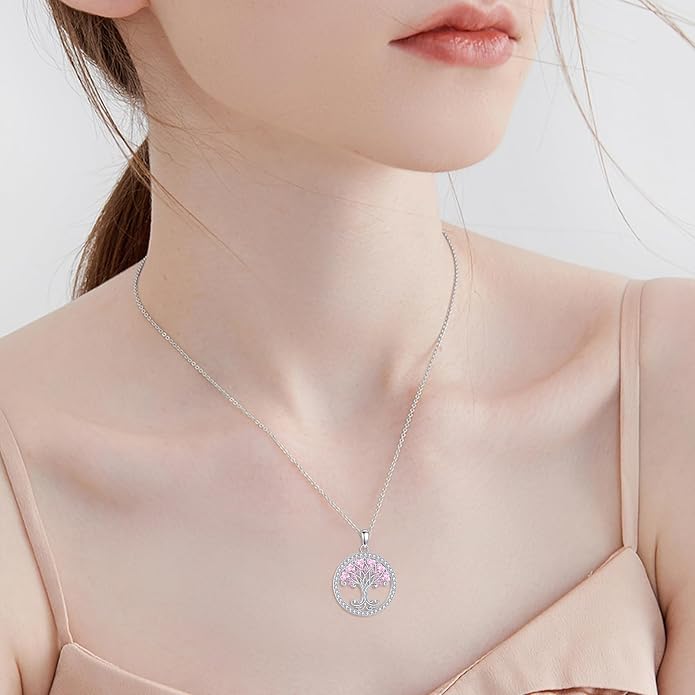 Tree of Life Necklace for Women Birthstones Jewelry for Women Sterling Silver Fine Anniversary Birthday Christmas Wedding Jewelry for Wife Sister