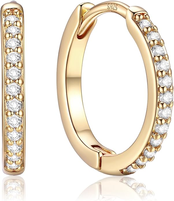 PROSTEEL Hoop Earrings for Women, Huggie Hoop with 925 Sterling Silver Post, 8/10/12/14/16/18/20mm Small Huggie Hoops, 14K Gold Plated/Silver/Black/Rose Gold Hypoallergenic Earrings Jewelry