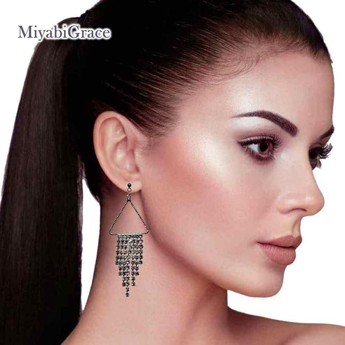 Dangle Silver Invisible Clip On Earrings for Women Not Pierced Gold Crystal Rhinestone Comfortable Hoop Fringe Long Chain Clip On Earrings