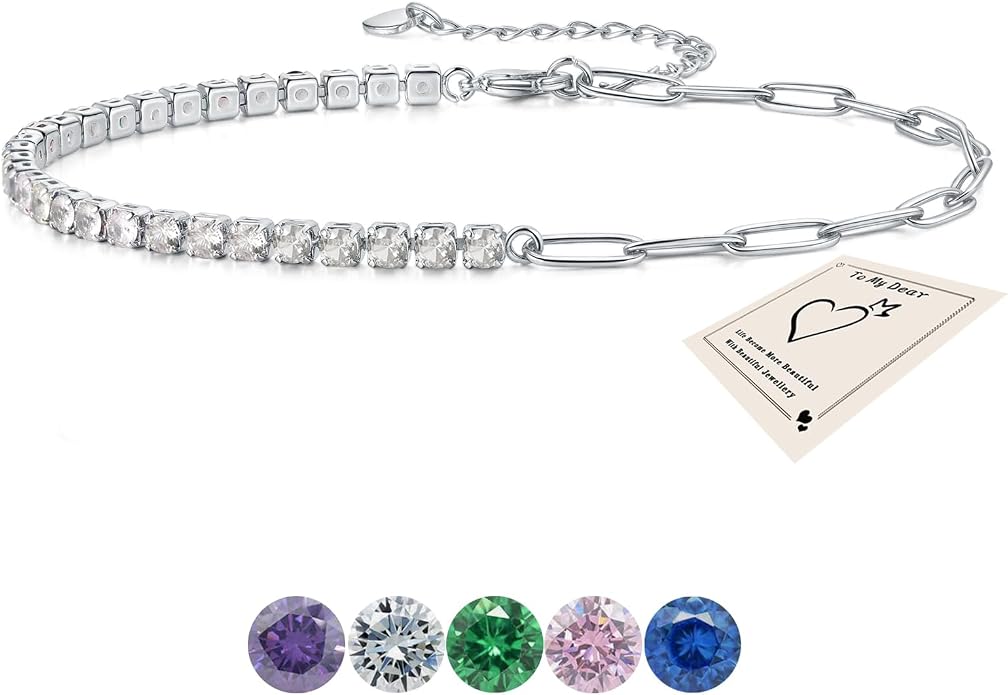 Sfoni Ankle Bracelet for Women, Adjustable Slider Anklet Sparkling Cubic Zirconia Summer Ankle Chain Anniversary Birthday Graduation Jewelry Gift for Women Men with Gift Card & Box