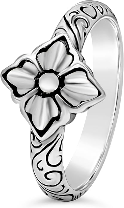 DEVATA Gold or Rhodium Plated Sterling Silver 925 – Eternity, Band Ring for Women – Heart, Knot, Clover, Infinity, Mariner, Cable, Curb, Cuban, Figaro, Daisy, Rope, Ribbed, Dome