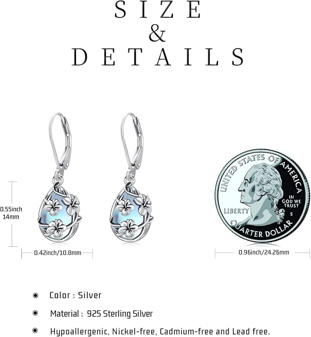 Flower Earrings 925 Sterling Silver Flower Teardrop Leverback Dangle Earrings Jewelry Gifts for Women Girls