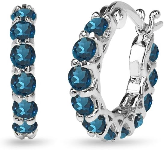 Sterling Silver Genuine, Simulated or Created Gemstone Small Round 18mm Huggie Hoop Earrings for Women