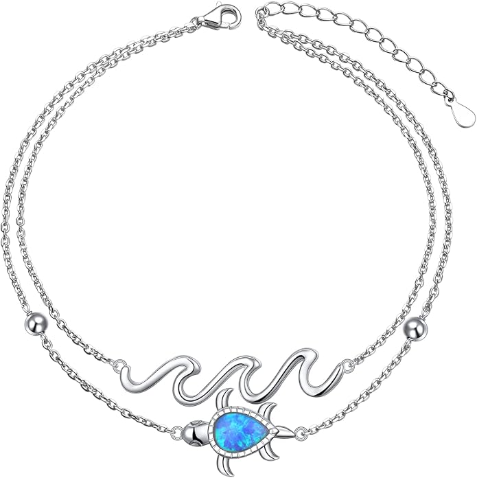 Flyow Anklet for Women S925 Sterling Silver Adjustable Foot Beaded Heart Charm Ankle Bracelet Anklets Jewelry
