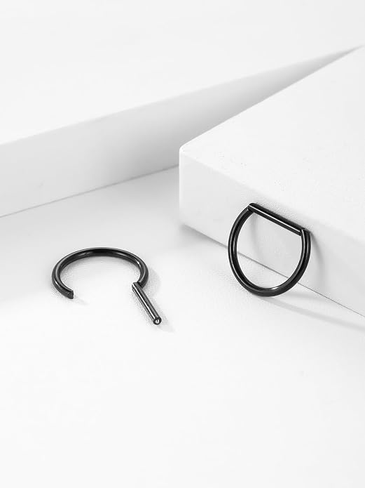 Oveta Titanium D Shaped Nipple Rings 14G for Nipple Piercing Jewelry Higned Segment Clicker Ring Hoops 11mm 12mm 14mm for Women Men, Silver Gold Black, 2PCS