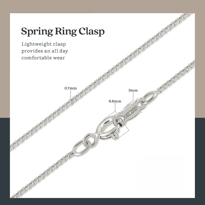 KEZEF 925 Sterling Silver Box Chain Necklace for Women & Men, 0.7mm Thin Chain Necklace, Available in Sterling Silver, Gold Plated & Rose Gold Plated Finishes, Made in Italy