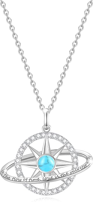 FANCIME Stellar Promise Birthstone Necklace for Women White Gold Plated Sterling Silver Planet Star Pendant Fine Jewelry Anniversary Birthday Mothers Day Gifts for Women Wife Friend Her